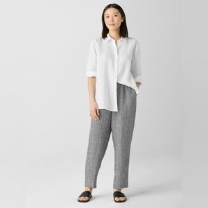 Eileen Fisher Organic Linen Yarn-Dyed Check Tapered Pant Size XS Easy Fit, Ankle
